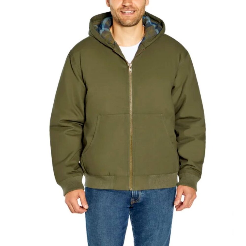 Woolrich Men's Canvas Hooded Jacket, 100% Cotton, Flannel Lined, Full Zip
